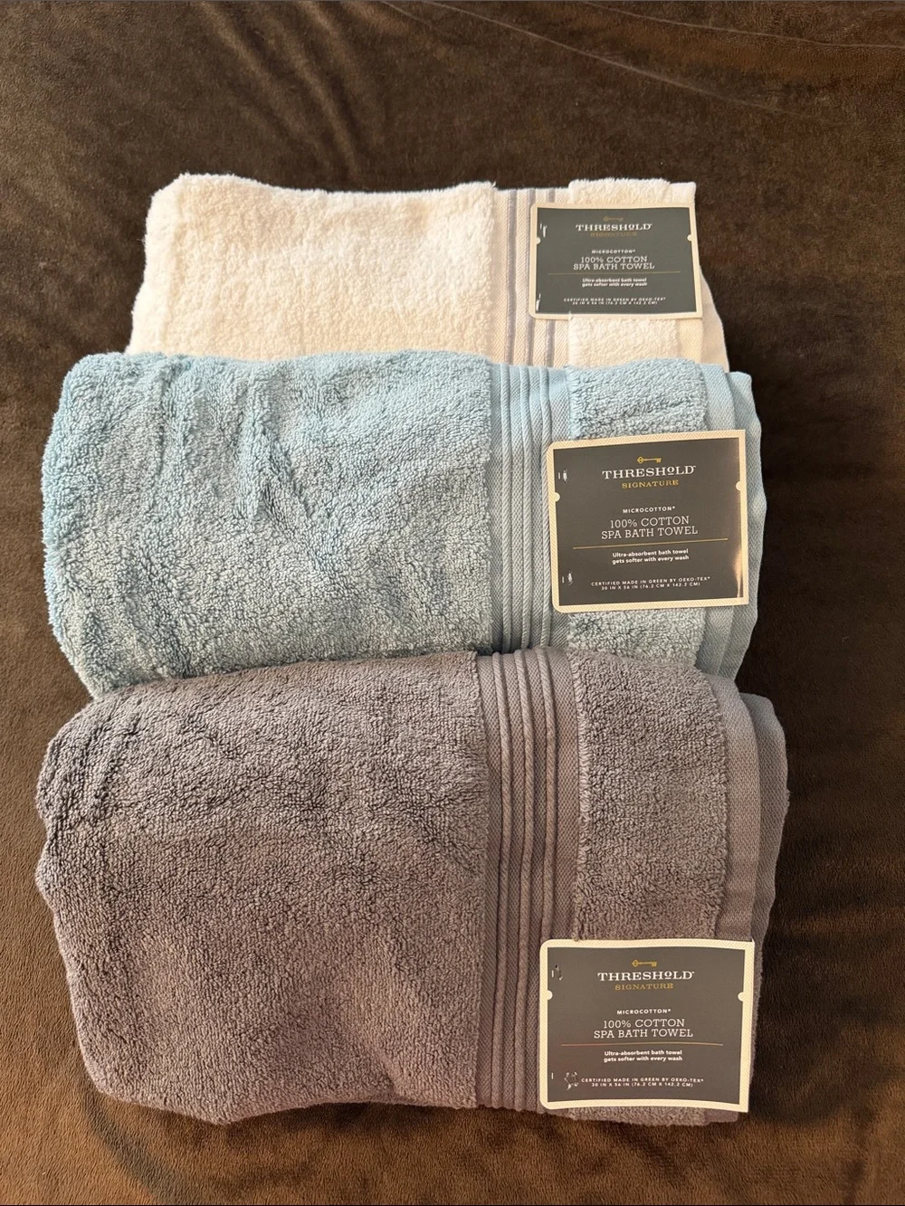 Threshold 3-Pack Cotton Spa Bath Towels - White, Light Blue, Gray